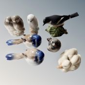 A collection of seven Royal Copenhagen bird and duck ornaments