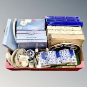 A box of ceramics : Ringtons & Wedgwood collector's plates, Ringtons jug,