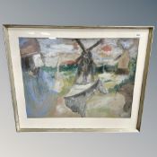 Continental School : Donkey by a windmill, watercolour, 61 cm x 45 cm.