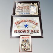 Three advertising mirrors : Newcastle Brown Ale, Martini,