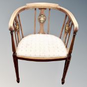 A late Victorian inlaid mahogany tub armchair