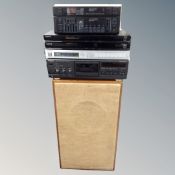 Three hi-fi separates by Technics and Marantz together with two Sony blu-ray players and a speaker