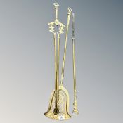 Three Victorian brass fire companion pieces