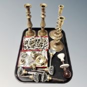 Victorian glass door handles, brass stair rod clips,