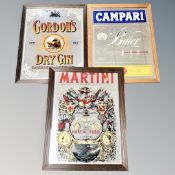 Three advertising mirrors : Gordon's Dry Gin, Martini,