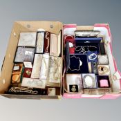 Two boxes of boxed costume jewellery including Swarovski