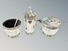 A Lindisfarne silver cruet set, Reid & Sons, Birmingham 1975, in Reid & Sons box.