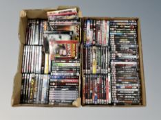 Two boxes of DVDs