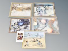 Paula Stephenson : Figures on a beach, oil on board, 40 cm x 30 cm,