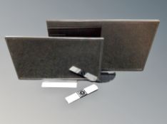 A Toshiba LCD TV with remote control, together with a Samsung 28