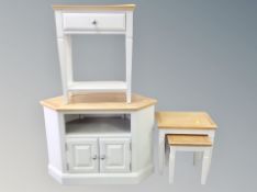 Three pieces of contemporary oak topped furniture -nest of tables,