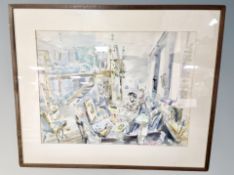 Tabetha Salmon : Artist's studio, watercolour, 61 cm x 47 cm,