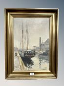 H Jensen : Boats on a canal, oil on canvas,