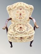 Three beech framed upholstered armchairs