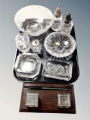 A tray desk stand, pair of sifters,