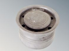 A 19th century pewter inkwell with ceramic liner