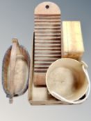 A box of wash board, pail,