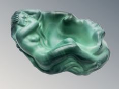 Curt Schlevogt : Art Deco Czech 1930's malachite glass ashtray with nude lady,