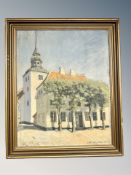 Danish School : Street scene with church spire, oil on canvas,