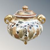 A Japanese Meiji period Satsuma eathenware lidded koro,