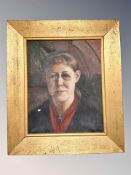 Danish School : Portrait of a lady wearing a red scarf, oil on canvas,