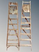 Two sets of vintage folding wooden steps