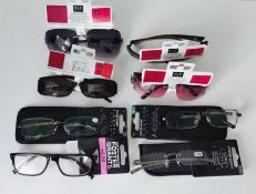 A collection of reading and sunglasses, F & F, Foster grant,