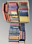 Two boxes of 20th century leather bound volumes to include Classics, works of Oscar Wilde,