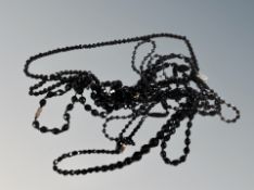 Five antique jet necklaces