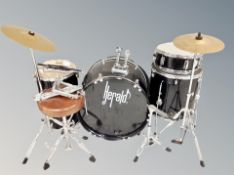 A Herald seven piece drum kit with stool and pedals