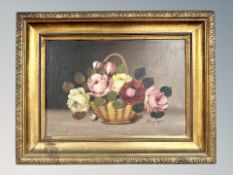 Danish School : Still life of roses in a basket, oil on canvas,