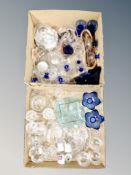 Two boxes of 20th century glass ware, Scandinavian glass bowls,
