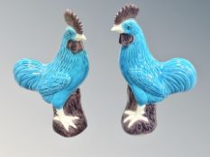 A pair of Chinese porcelain turquoise glaze cockerels,