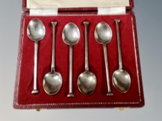 A set of six cased silver teaspoons,