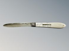 A silver and mother of pearl fruit knife,