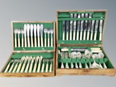 Two Edwardian oak canteens containing cutlery and fish cutlery