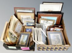 Two boxes of assorted pictures and prints, oil on canvas coast scene,