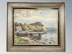 V Albertsen : Boats in a cove, oil on canvas,