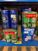 Eighty cans of Lager : Heineken, Tennants Super and Bud Light.