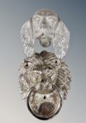 A cast metal door knocker as a spaniel's head,