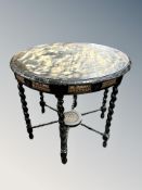 A carved oak barley twist low table,