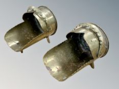 A pair of brass Ypres WWI trench art shells