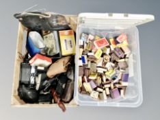 Two boxes of vintage cameras, Erotic post cards,