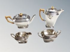 An Art Deco silver four piece tea service, Joseph Rodgers and Sons,