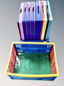 A quantity of collapsible plastic crates