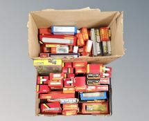 Two boxes of empty Hornby, Triang,