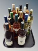 Fourteen assorted bottles of alcohol including Santerra dry muscat, Blossom Hill chardonnay,
