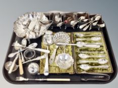 A quantity of silver plated items, set of four salts,