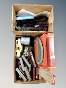 Two boxes of die cast rolling stock including Hornby Dublo, Hornby C3 power control unit,