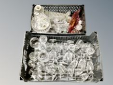 Two crates of 20th century glass ware, drinking glasses, Thomas Webb, Stuart Crystal,